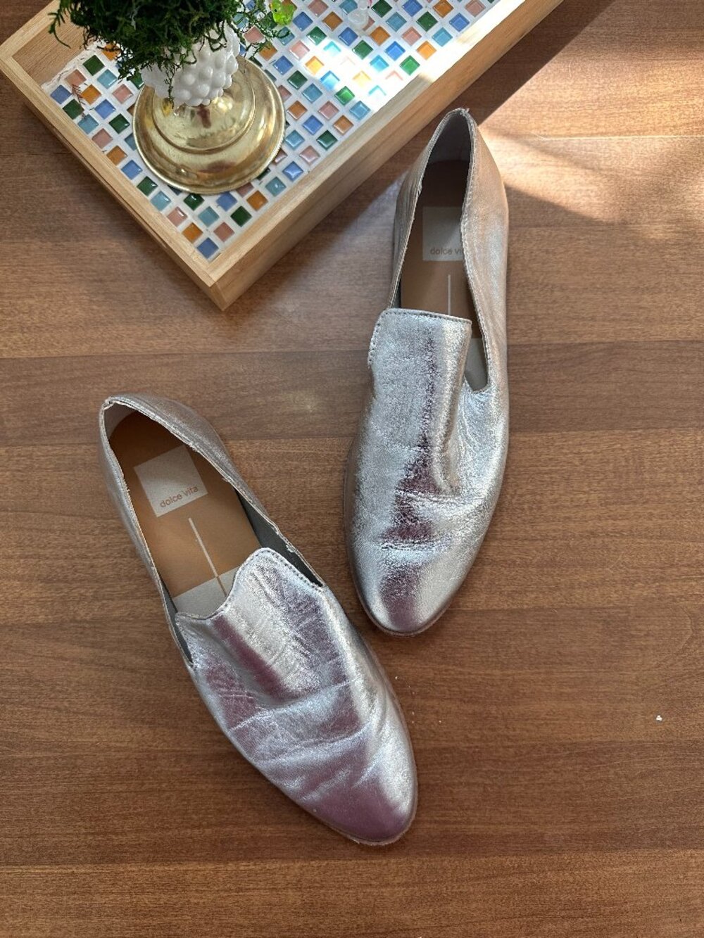Dolce Vita Leather Loafers in Silver Metallic
